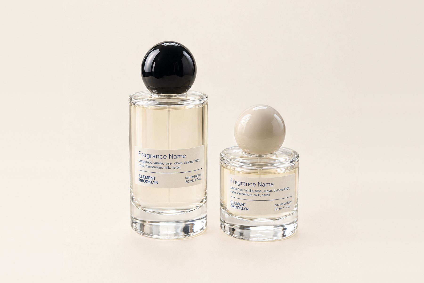 Two bottles of custom fragrance with Element Brooklyn labels